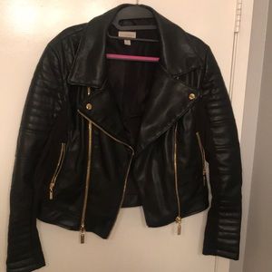 Black Faux leather motto jacket.